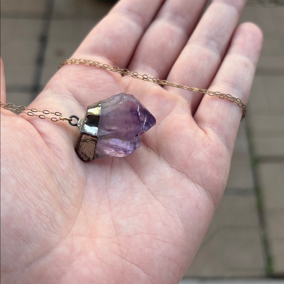 Raw Amethyst Purple Crystal Pendant Necklace - Picture 8 of 8